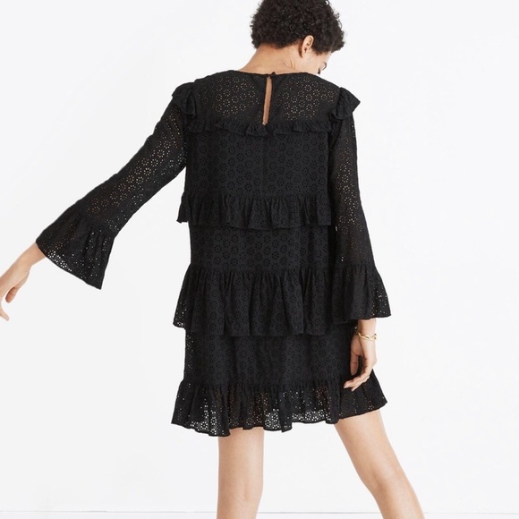 Madewell Tiered Eyelet Smock Dress Black Ruffles 2 XS - Picture 3 of 13
